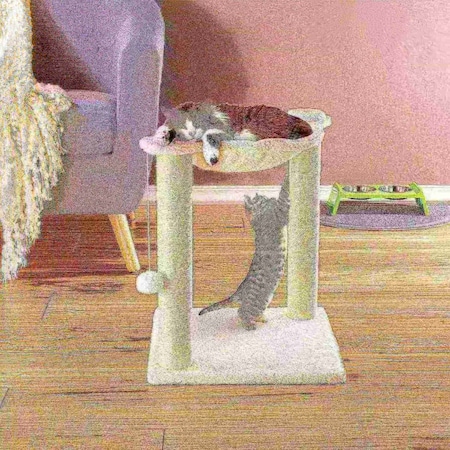 Pet Adobe Cat tree and Scratcher with 2 Sisal Post, Bed and Interactive Toy Play for Cats/Kitten, 15.75-inch 408946VOD